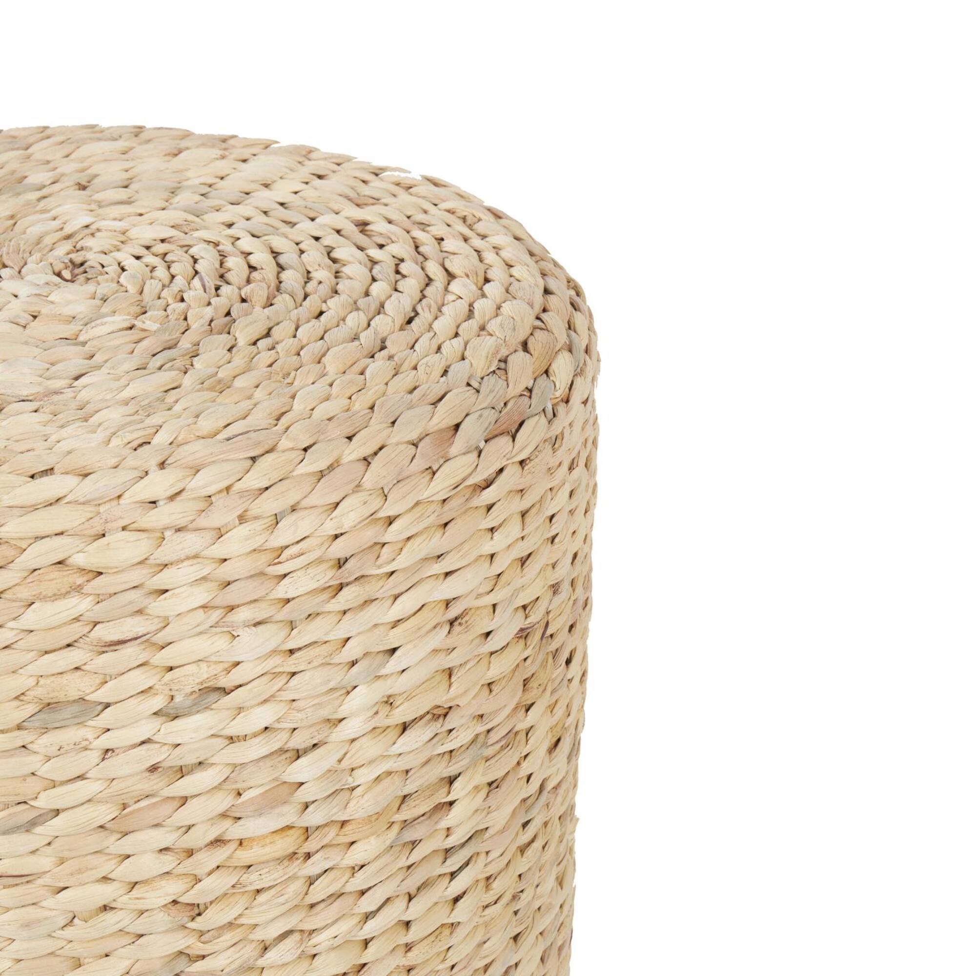 19" Brown Seagrass Handmade Woven Drum Accent Table